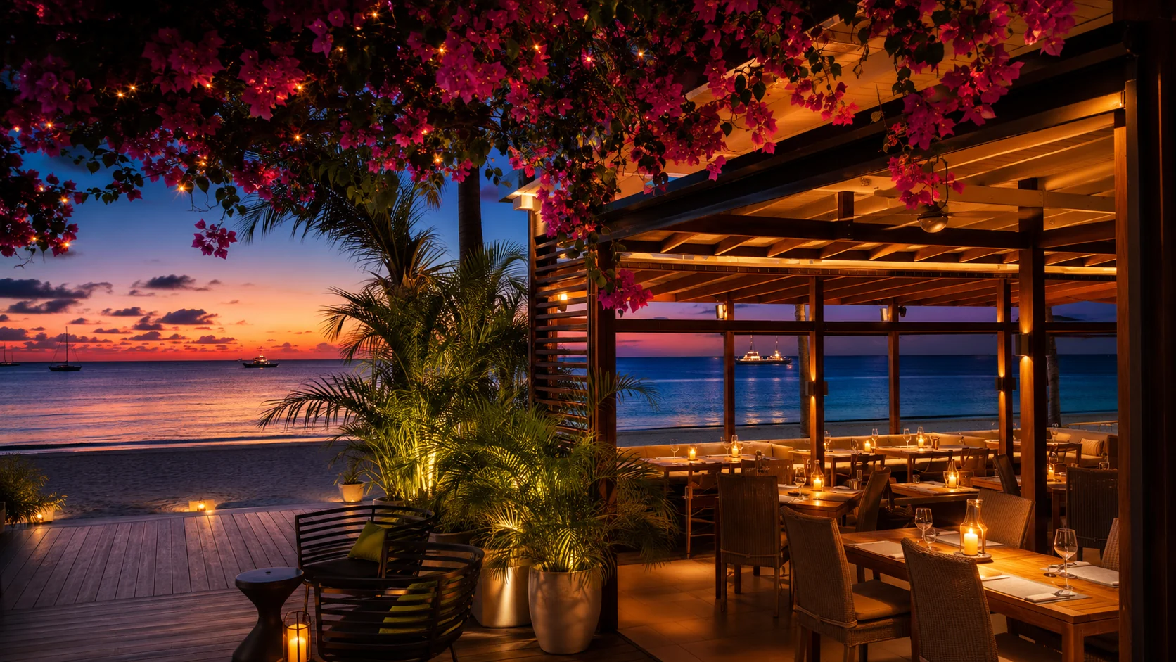 Ocean Lounge dining room overlooking Great Bay in Philipsburg, Sint Maarten.